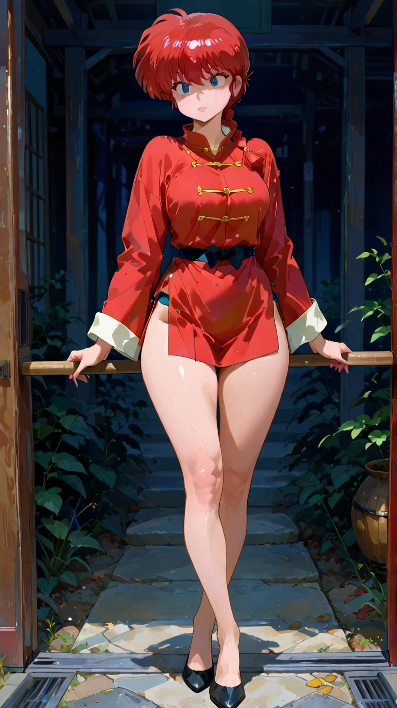 1female，35yo，熟妇，long leges，Big breasts Thin waist，Slim，huge-breasted ，Pornographic exposure， 独奏，（Background with：bamboo forrest，lotuses，lotus flower，exteriors，Lotus pond） She has short black hair，standing on your feet，Sweat profusely，drenched all over the body，seen from the front， hair straight， mostly cloudy sky，（（（tmasterpiece），（Very detailed CG unity 8K wallpaper），best qualtiy，cinmatic lighting，detailed back ground，beatiful detailed eyes，Bright pupils，Black eyes，Redlip（Very fine and beautiful），（Beautiful and detailed eye description），ultra - detailed，tmasterpiece，）），facing at camera，A high resolution，ultra - detailed），revealing breasts，Bare genitalia，  Bulge，legs are open，Raised sexy，Camel toes，Flushed complexion，Open-mouthed，frontage，high school senior，（Wearing：Chinese Ancient Times，Sailor uniform，athletic sneakers，Bare breasts，）Full body photo，Show shoes