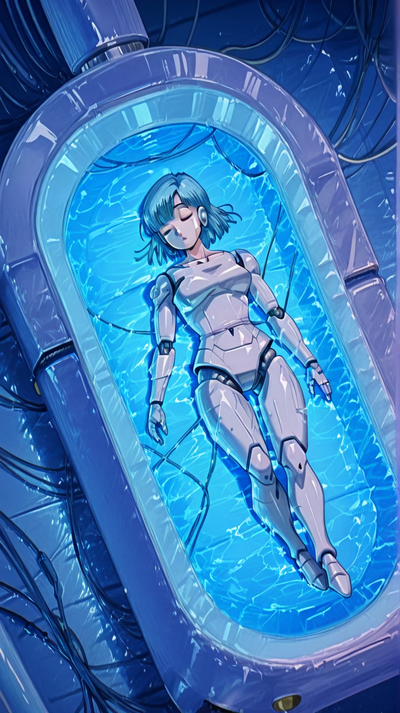 (Masterpiece 1.3, Highest quality, Highest Resolution, Official Art, Overwhelmingly beautiful: 1.2), Very detailed, colorful, (Very detailedな: 1.1), (Very detailedなCGイラスト), ((Very delicate and beautiful) ), Cinematic Light, Cultivation tank, Place the culture tank in the aquarium,(1 girl), alone, Long hair floating, (Underwater:1.2), bubble, (Mechanical bodysuit:1.3), anklet, Freediving, (whole body: 1.1), Mechanical joint, Tube blood vessels connected to the back, Countless cables,Metal body、Suspension jointuscles and metal mechanical vertebrae attached to the back, A mechanical neck attached to the neck, Expressionless, Wires and cables attached to the neck, Wires and cables in the head, bolt, pipe, (Character Focus:1.3), sf