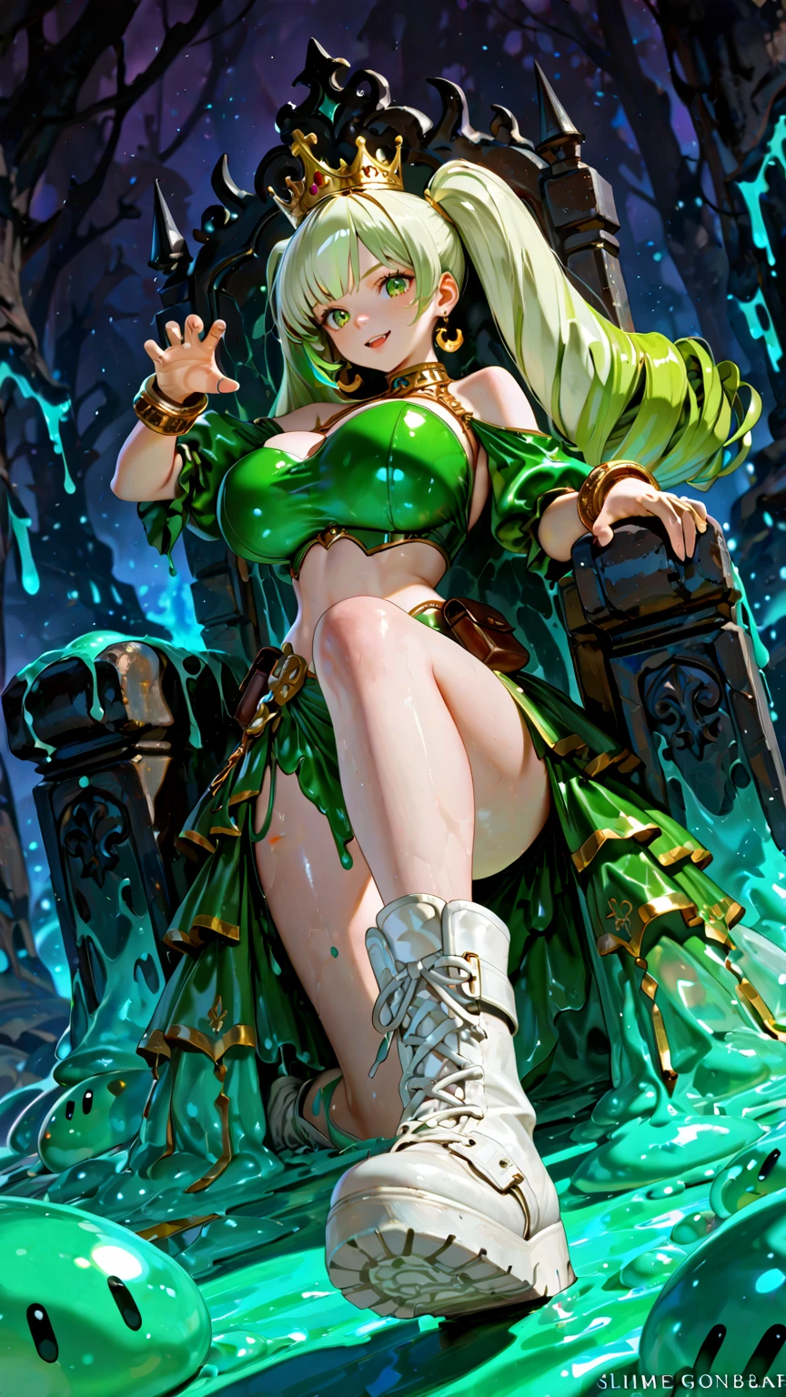 ((full-body photo, feet on the ground, front view)). Princess Zelda, {big breasts, red cheeks, red lipstick on her mouth, looking at the viewer}, {black with golden trim/maid's outfit}, she's in a shower dripping water, clothes and hair soaked. Princess Zelda {green hair, blue eyes}, anime, anime style, motion blur, 16k, high quality, super detail, textured skin, anatomically correct, masterpiece, masterpiece, masterpiece, UHD, ccurate