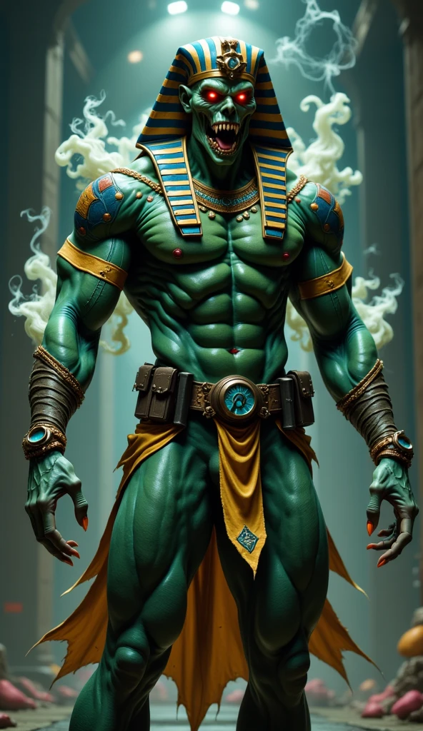 (Head of a ell) (Human body)(Claws)(Spartans cape)(Colored yellow)Stripes and Patterns)