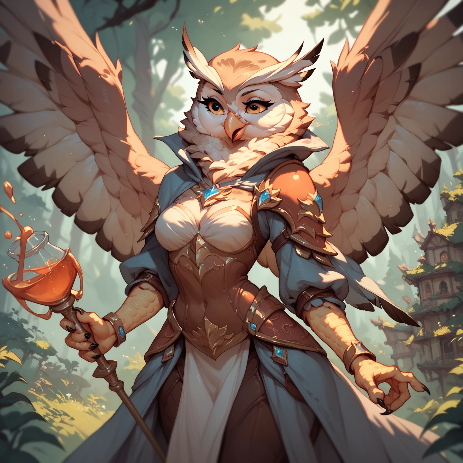 Generate a surreal and awe-inspiring AI artwork featuring a bizarre giant eagle of colossal proportions, towering over a vast and enchanted forest. Picture the eagle with peculiar, otherworldly features, perhaps adorned with intricate patterns or shimmering feathers. Envision the creature in flight, casting surreal shadows over the dense canopy of the forest below. Pay attention to the intricate details of the eagle's feathers and the surrounding foliage, creating a harmonious yet peculiar blend of nature and fantasy. Infuse the scene with an ethereal glow, capturing the magical ambiance of this extraordinary encounter. This prompt seeks to evoke a sense of wonder and strangeness as viewers explore the surreal spectacle of a giant eagle in a fantastical forest landscape."
