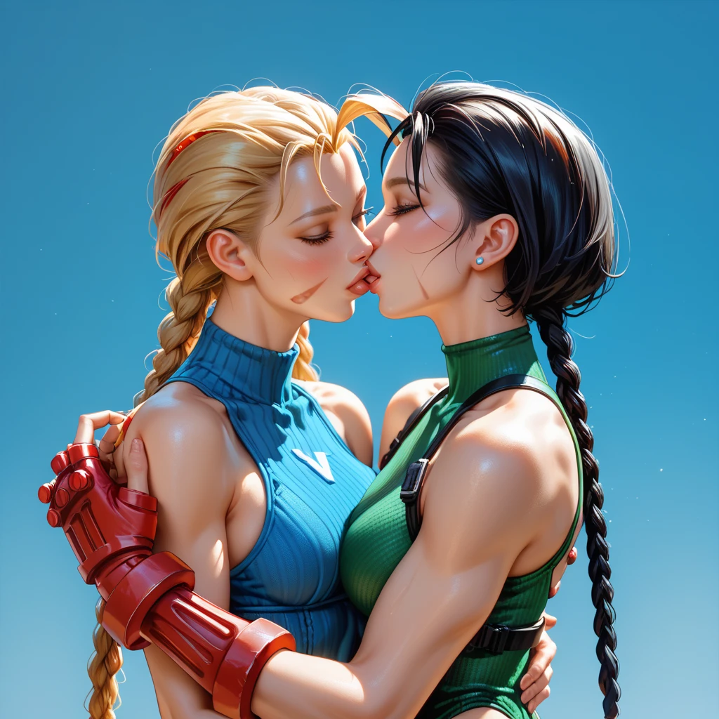 Hand drawing style, 2girls, Cammy from street fighter Masturbating Ada Wong from Resident Evil