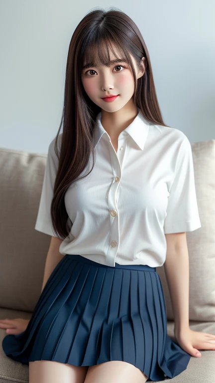 Masterpiece, Best quality, 超高分辨率, (Photorealistic:1.4), Beautiful lighting, RAW photo, 8K UHD, com rosto detalhado, realistic lightning, Beautiful girl, Sweet girl, ((wearing white shirt and long pleated skirt)), library, Long shot, Shy, hiding face behind book,physically-based renderingt