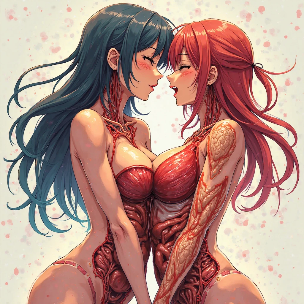 Tattoo design, 2 hentai girls using double headed dildo