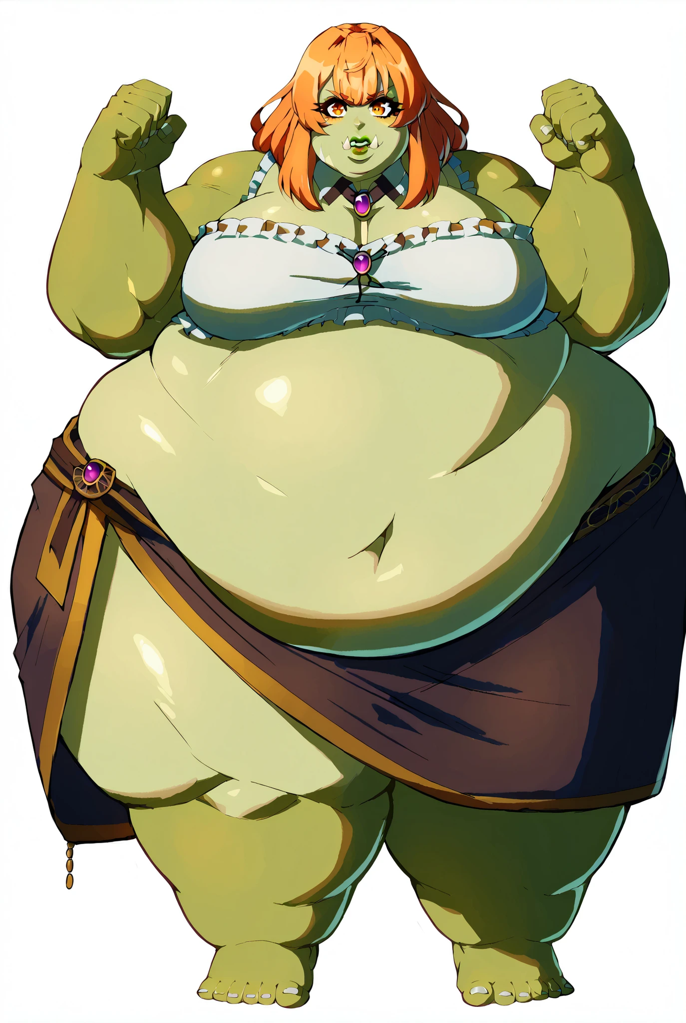 1girl, solo, jolyne, green eyes, lips, closed mouth, looking at viewer, halterneck, green striped , simple background, cowboy shot, (contrapposto), short hair, thick thighs, bare arms, sleeveless, sitting on bench, holding donut, bloated, overfed, chubby belly, massive belly, bbw, faobese, blushing, sweaty, ssbbw massive belly,
