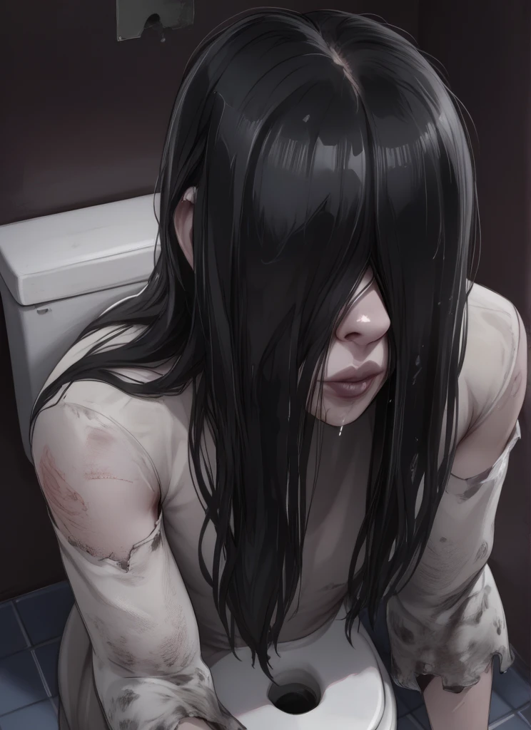 (masterpiece:1.3), (8k, Realistic, RAW Photos, highest quality: 1.4), ((1 Kayako)), Beautiful Face, (Realistic Face), (Black Hair, Long Hair:1.5), Beautiful hairstyle, ((bangs:1.2)), Realistic eyes, Beautiful fine details, (Realistic Skin), Beautiful Skin, ((Pale skin:1.4)), Absurd, Charm, Ultra-high resolution, Ultra-realistic, Very detailed, Golden Ratio, Cinematic, (Complex:1.3), (Best Shadow), Side lighting, Low contrast, (Smile), (Frowning), (Flushing), NSFW (Completely naked), (Crouching), NSFW ((vaginal sex, woman on top)), real vagina, (Wet vagina), BRAKE (1boy, 1penis), real penis, real glans, real tips, ((Thick penis)), Penis with protruding blood vessels, projectile cum, excessive cum, BREAK (Dark bathroom), (steam:1.2), BREAK ((cowboy shot)), (Looking up from below)