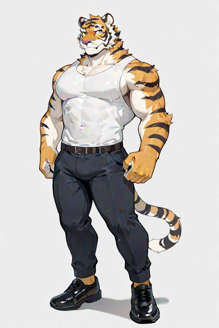 Siberian tiger,personification,Mature male,Strong Man,light hair,Enthusiastic expression,Light white eyebrows,Workers clothing。