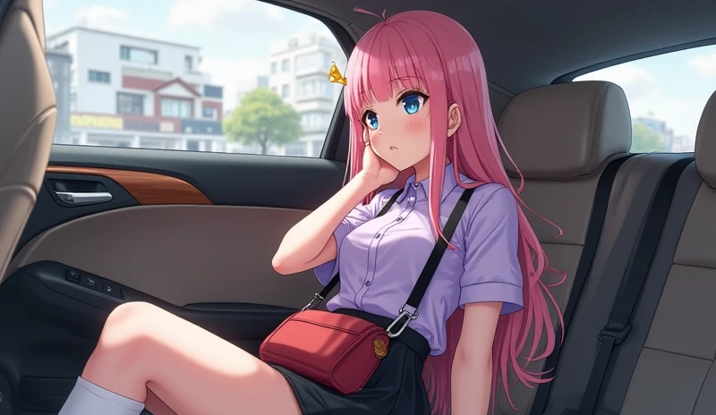 Girl with pink hair, long twin-tail hairstyle, ((small pink bushy eyebrows)), naked, lolicon (Zankuro) drawing style by zankuro artist, ザンクロー style, image uploaded to R34, moving her skirt to show her wet vagina with semen, sitting inside a car, with an angry face and teary eyes, , (( bubbling semen)) with semen dripping from the mouth , reverse rape(( male pov)) looking from above, (lying down with open legs) close up, taking selfie