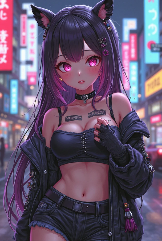anime girl with long hair and cat ears in a city, digital cyberpunk anime art, cyberpunk anime girl mech, female cyberpunk anime girl, cyberpunk anime girl, anime cyberpunk art, cute cyborg girl, digital cyberpunk - anime art, cyberpunk anime art, oppai cyberpunk, anime style 4 k, perfect android girl, cyberpunk beautiful girl, beutiful girl cyborg