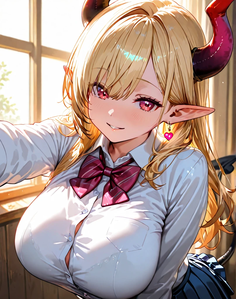 (best quality, highres, masterpiece : 1.4), (flatten art : 0.8), masterpiece, (best quality), 1girl, anime, (shoulder-length light blonde hair, long braided ponytail) very long side-swept bangs, fair skin, deep red eyes, heart shape pupils, cupid wings, (floppy pink beret, white motifs, small cupid wing at side), pointy ears, medium sized breast (uncovered, with 1 small heart tattoo), lustful moan, (detailed face), (dungeon, underground prison, dim lit room), close-up, hentai, (undressed pink dress with white motif, small orange tie), seducing, alluring, enticing, cowgirl position, woman-on-top sex, porn, sweating, moaning, pov, cumming, dynamic motion