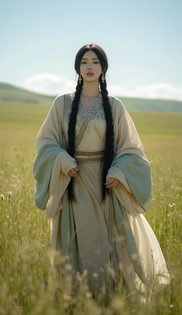 Tongkou, China, 1855. full body, back view A young ((((32-year-old)) WhiteLily)), asian girl, (((staring at the moon))), ((((chinese clothings from the 1850s)))), ((hairstyle of the 1850s))