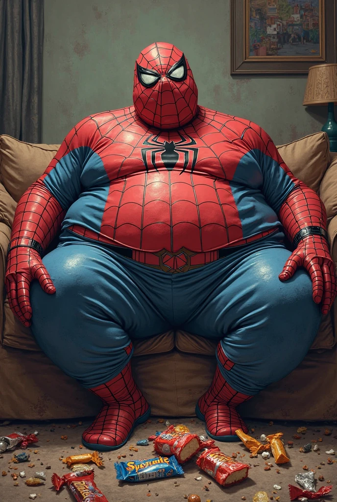 Fat belly spider-man black mask with a silver necklace on his neck and a lot of money next to him and a rolex watch in his hand and a ring in his hand with rap style in the studio