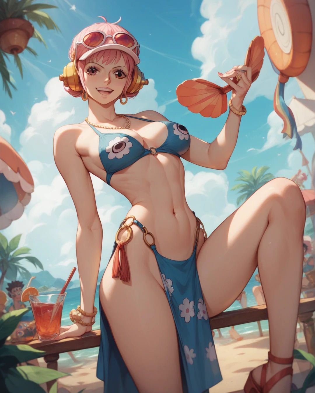 Dona africana , short braided hair , Eyes red, Bikini
