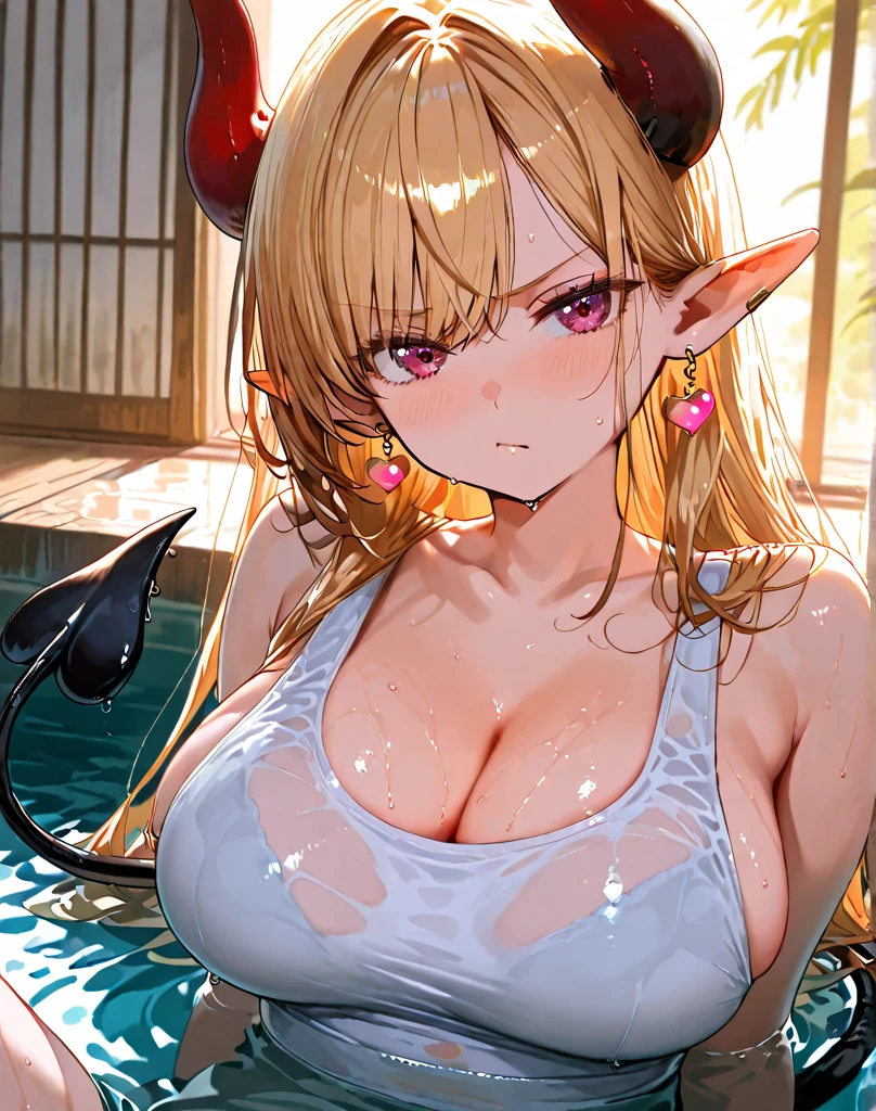 flandre_scarlet_touhou, ((((succubus)))), ((((gigantic breasts)))), (((big nipples))), long nipples, (((wet skin))), (((shiny skin))), (((oily skin))), cameltoe, ((((swim suit)))), ((Nihil)), (pussy juice), long tongue