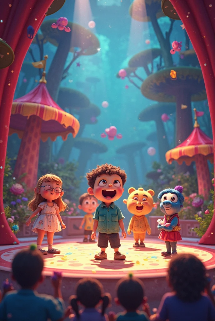 children watching a play smiling and enchanted