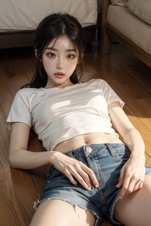 (masterpiece, best quality, 8k wallpaper, high resolution, ultra realistic), ,one girl,20 years old,junior high school girl,(masterpiece:1.2, best quality),(realistic, photorealistic:1.4),one girl,black hair,((masterpiece, best quality)),(RAW photo, best quality),(realistic, photorealistic:1.3),highly detailed,figure,very delicate and beautiful,very detailed,((best quality,8k,masterpiece:1.3)),one girl,laughing,full body esvian,slim face,pretty woman,short bob,(dark brown hair),light shirt,short pants:1.1,ultra detailed face,detailed eyes,double eyelids,blurry background,slim face,city,takeout,street,stay with dog:1.3,pet,staring at dog