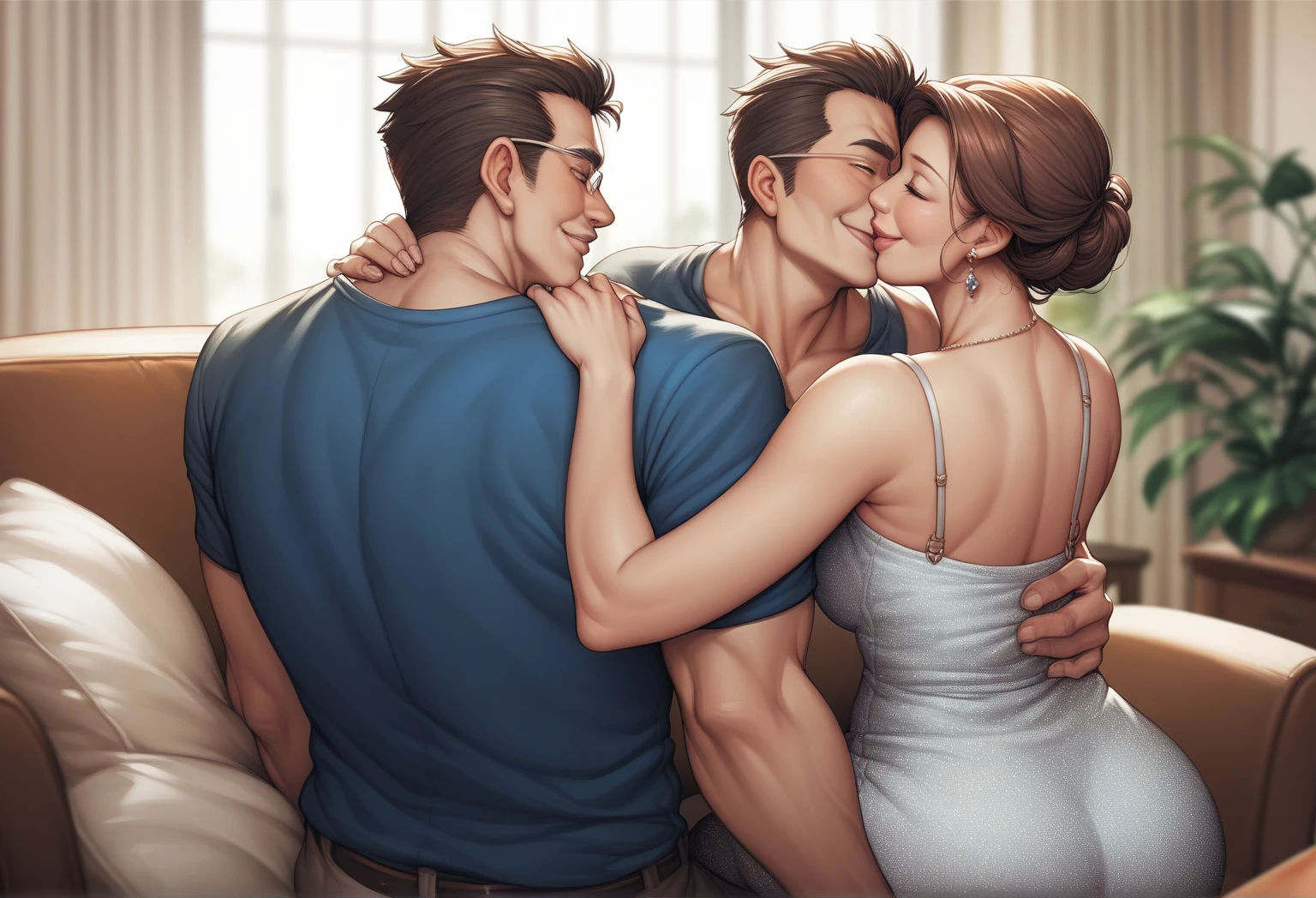 2heads,1man, Brazilian, 27 years old, Best Quality, Masterpiece, Illustration, beautiful, Very detailed, CG, 8k wallpaper, amazing, attention to detail, masterpiece, best quality, Art, CG wallpaper 8k highly detailed, huge file size, ultra detail, high resolution, ultra high definition, very detailed, beautiful man detailed, eyes and face very detailed, facial hair, beautiful eyes detailed, (RAW photos, best quality), (real, Photorealism: 1.3), full body, light on the face, (brown hair: 1.3), chubby beautiful hair,(swollen eyes), (attractive), (sexy pose in front of the camera)), (smile), looking at the viewer, dark eyeliner, long eyelashes, flushed cheeks, erotic, fringes, ((((happy smile)))), (((1 man wearing a whitw low cut shirt)))), (city background), (sweaty white skin), thin legs, (neckline)))), sitting