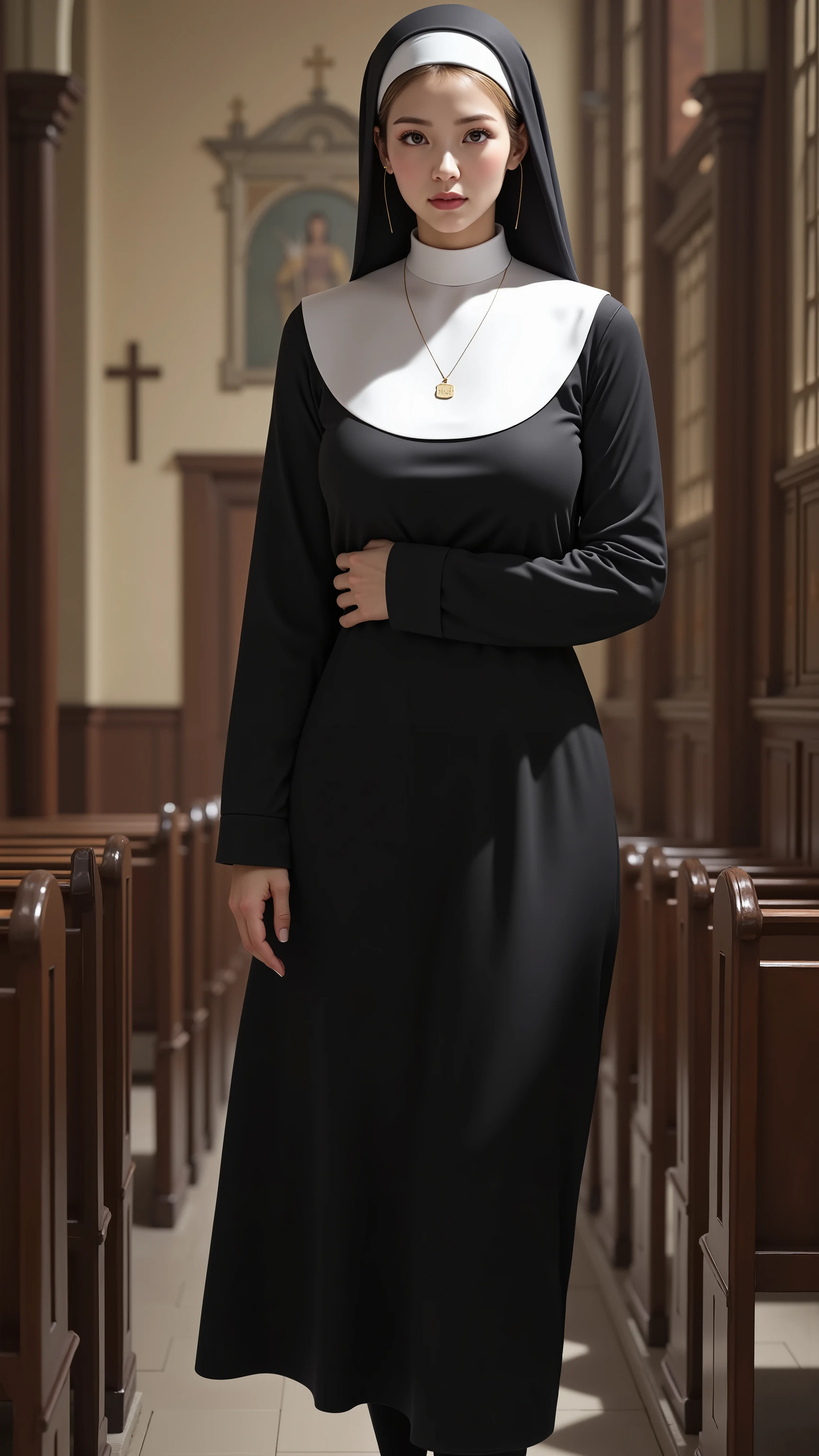 ((best quality)), ((masterpiece)), (detailed), malay woman, perfect face, araffe woman in a dark-black gamis walking down a street, thicc, she has a jiggly fat round belly, bbwchan, wearing tight simple clothes, skinny waist and thick hips, widest hips, her belly is fat and round, soft curvy shape, hyperrealistic full figure, wearing gamis , wide hips, sneakers 