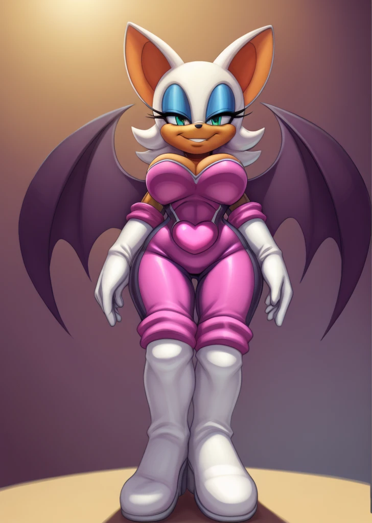 [Rouge the bat], [Subido a E621.red; (Pixelsketcher), (twistedterra), (napalm_expresar)], ((Obra maestra)), ((Retrato en solitario)), ((peludo; Anthro)), ((Piel detallada)), ((Hermosas obras de arte)), ((Sombreado detallado)), ((hermoso arte de renderizado 3D)), ((Detalles intrincados)), {murciélago Anthro; (hermoso cuerpo de mujer), (Pelaje naranja y blanco), (Piel contrasombra), nariz negra, orejas grandes, Hermosos ojos azules, (Purple bat wings), (mirada seductora)}, {(escote), (Medias negras de spandex), (Botas blancas hasta la rodilla)}, {(En pie), (Mano en la cadera)}, [fondo; (museo), (dim room), (bright red ruby)]