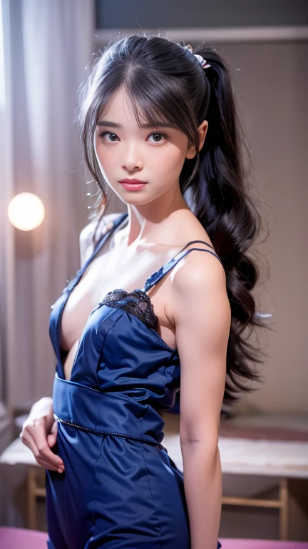 ((masterpiece+Best quality+High resolution), (solo1 woman18 years old), (dreamy atmosphere+Soft lighting),(1 character),(Mysterious expression+Elegant poses),(loose hair+bright eyes),(blue or red magic costume+delicate details)). Lift the dress with your hands, tanga semitransparente