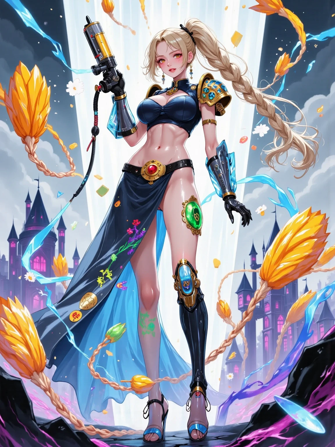 A glorious sunrise,stele, heart, Rainbow Spectrum, fund, in mint white lavender chic hair, cake, mixed language_SMS, (beautiful and clear background:1.2),, fantastic paintings , Lace eye with high detail, braids longas, braid, kosmos, Galaxy, long hair, cool hairstyle, Plant flora, amorous, Amemos, cabelo ultra detaild, best qualityer, tall quality, high resolution, detail enhancement, ((most beautiful image in the world)), work of art, best qualityer, detail enhancement de alta qualidade, ((most beautiful image ), shiny hair, ultra chic printed dress, Stampa Flores, mesh pantyhose,, arte de stjepan sejic, arte de j scott campbell, art by Guillem March, arte por citemer liu, 4K, high resolution, comic book character, comic, high quality detailed, style of ::2.0 style of ilustração comix,tattoo style, tall quality, high resolution, detail enhancement, 8K, High definition, best qualityer, tall quality, high resolution, detail enhancement, 8K, High definitionR, sharp focus, ultra detaild, perfect lighting, curvy body, Lush breasts, Curvy hips, floating hair, Jumpy, dynamic pose, breasts big, gazing at viewer, (dynamic weather), (dynamic colors), random colors