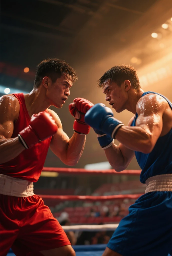 Close up of a boxing match hit by the oponente in the jaw, the face deformed by the hit, spit, snot and mouth protector flying in the air, a show motion scene, in a ring, a heavy impact, fast speed shot, motion blur and, long exposure shutter, sports photography, sweat, saliva , deformed faces, gánsters Paradise, full action scene