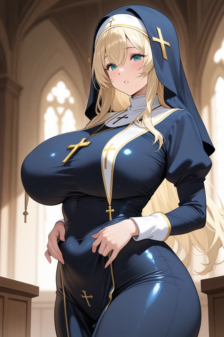long hair, blonde hair, (dark skinned female), (nun), big breasts, Big ass, Deer antlers, venus body, church, milf, gigantic breasts, sagging breasts,https://www.seaart.ai/user/5b7ed4f9cea1135c44c38e5ad6ad7d28?u_code=NCJZGBerection, large penis, large testicles, cock sheath, dark testicles, pink penis,
