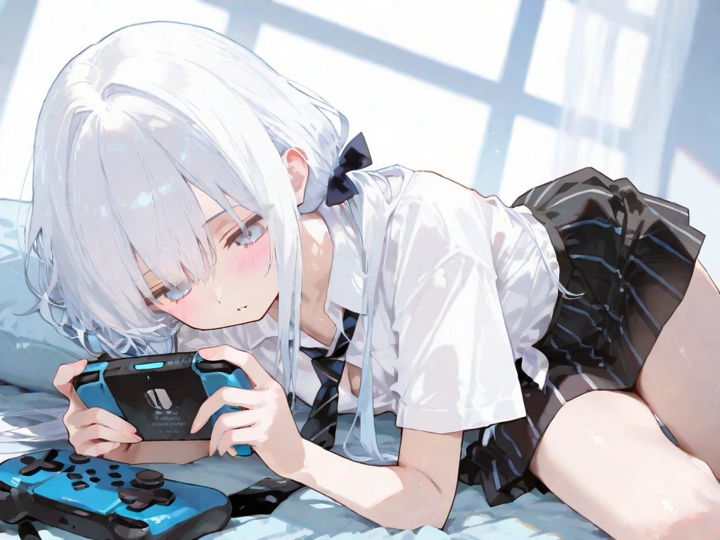 Anime girl lying on bed,Carrying a backpack and a cat, beautiful anime catgirl, cute anime catgirl, nightcore, anime catgirl, Very beautiful anime cat girl, Cute anime girl, style of anime4 K, anime moe art style, anime girl with cat ears, Smooth anime CG art, Beautiful anime girl, 4K anime wallpaper, Cute anime,White panty hose