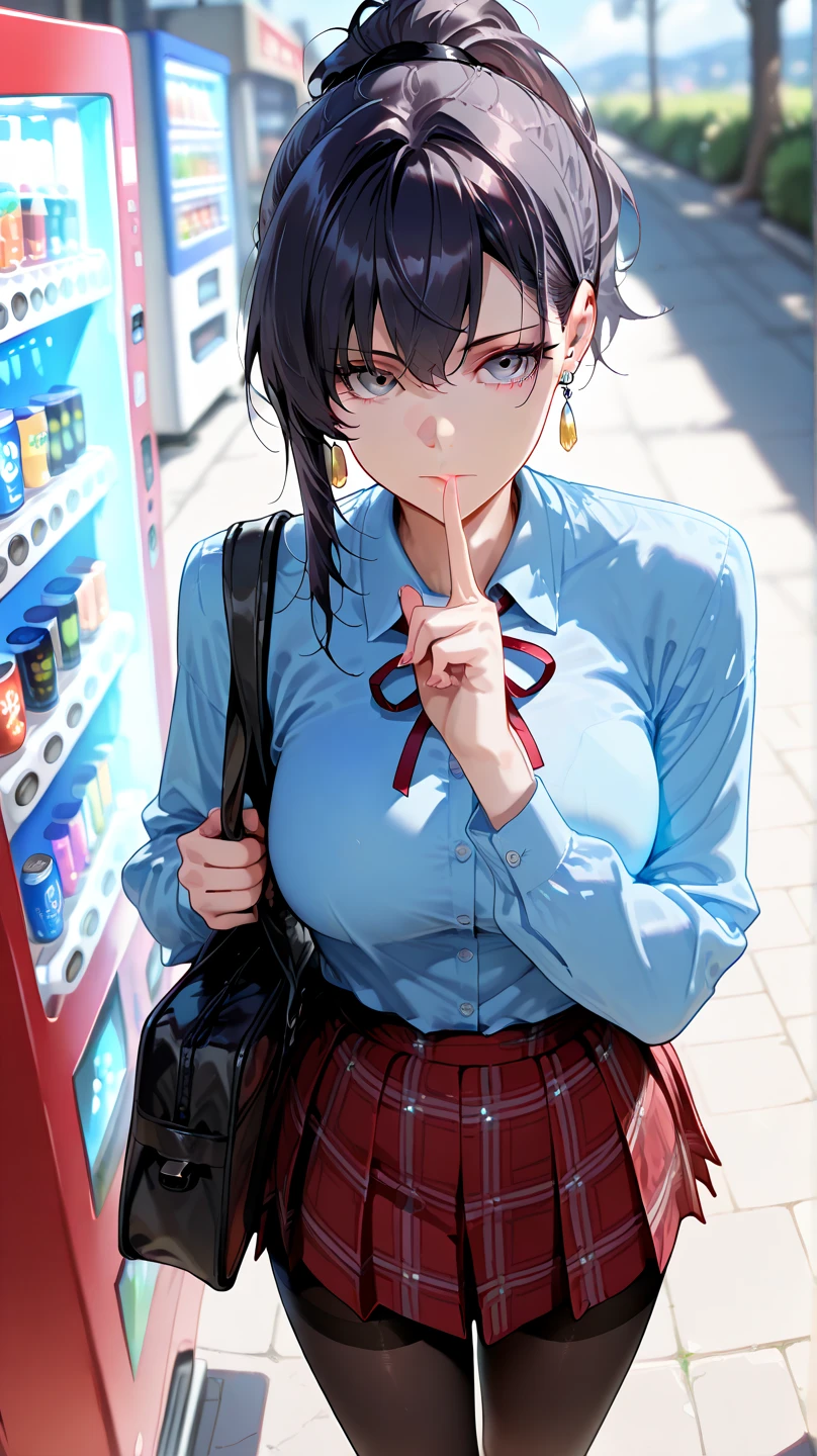 a hot asian girl with big wearing a black tiny skirt eating a popsicle
