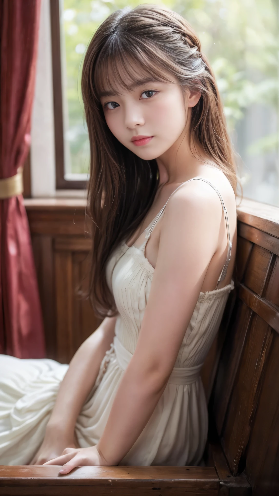 beautiful detailed young woman, 18 years old, black short sleeve nightdress, visible legs, (best quality,4k,8k,highres,masterpiece:1.2),ultra-detailed,(realistic,photorealistic,photo-realistic:1.37),elegant,graceful,natural light,soft lighting,warm colors,detailed facial features,long eyelashes,full lips,glowing skin,portrait,fashion photography