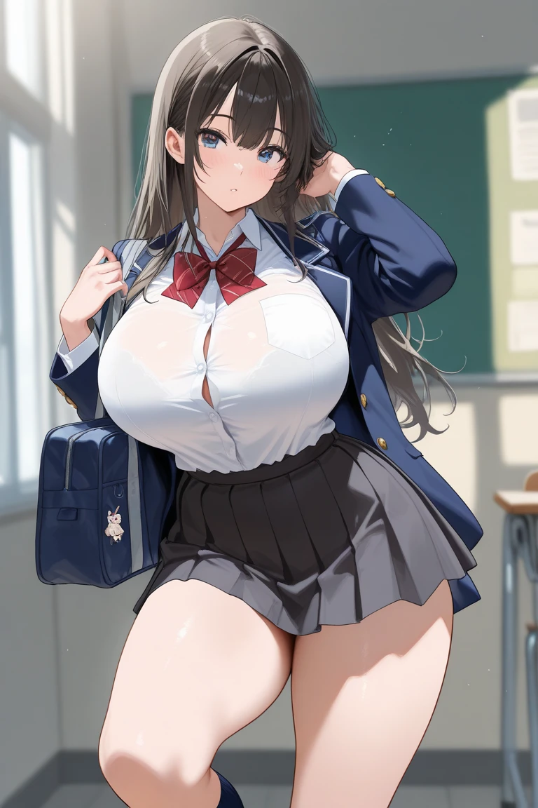1 Girl, Solitary, , underwear, breast, skirt, hexist, Halo, Large target_breast, blue_hair, Umbilical cord, hair_Exceed_one_Eye, long_hair, White_skirt, White_, White_background, hair_Decorations, hairclip, clothing_lift, bow_, lifted_go through_Own, _background, skirt_lift, sock, from_below, Watching_exist_Viewer, long_sleeve, bow, diaphragm, blush, side_Ponytail, Berets, thigh, Bangs, shirt, Black_Headdress, blue_Eyes,