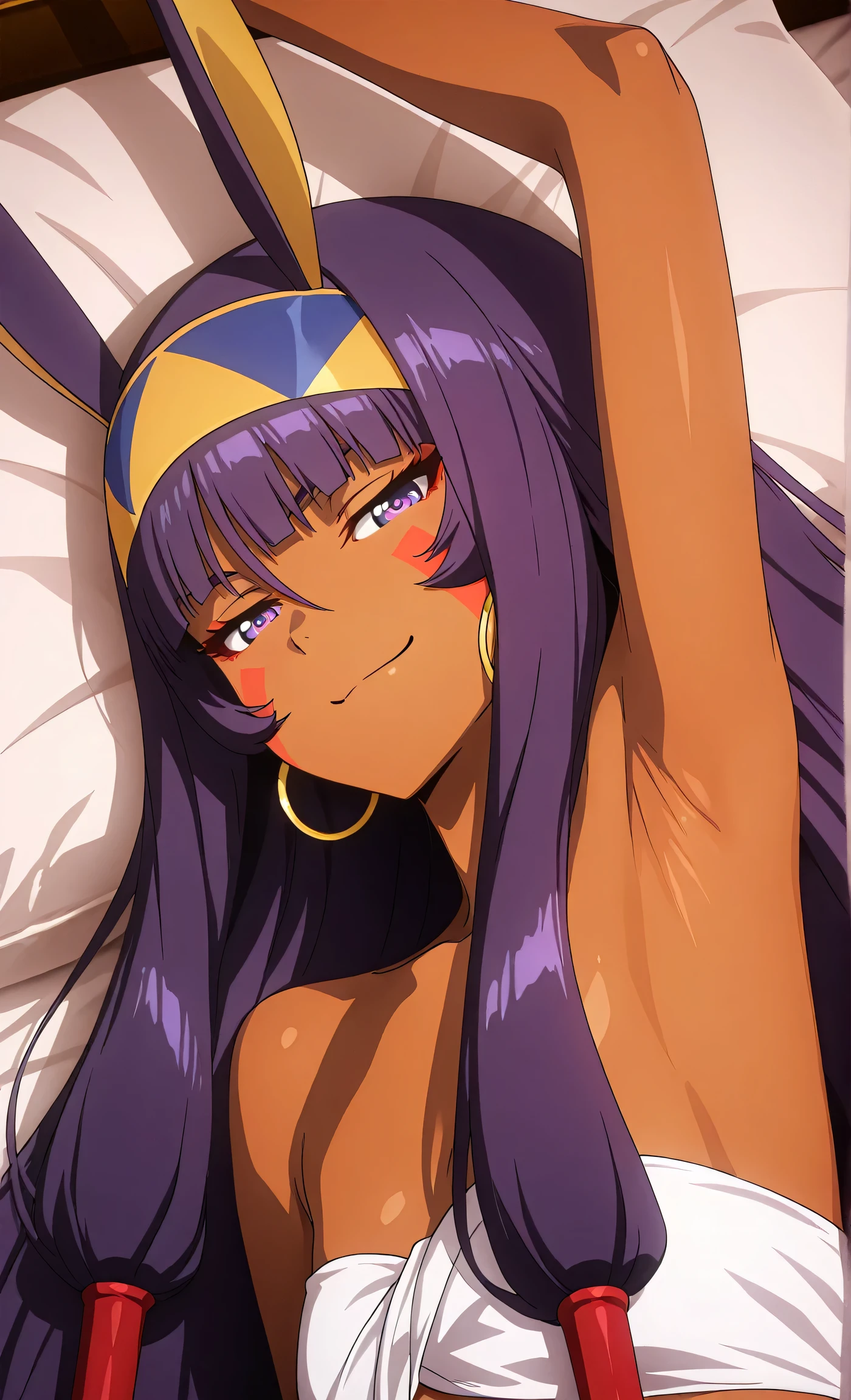 (masterpiece, best quality:1.2), masterpiece, highres, best quality, irisaa, 1girl, completely flat chest, solo, very dark skin, closed mouth, smile, collarbone, eyelashes, very long hair, two side up, low-tied long hair, very long hair, fluffy hair,
smug, armpit focus, armpits, sweaty armpits, navel, sweaty, steam, seductive, cute, topless, completely_naked, flat chest, (flat chest), (very small breasts), full body, legs spread, looking down at viewer, (her legs are spread open), (legs spread), spreading her legs, open legs, (she is spreading her legs open), fog, foggy, steam, steamy, bedroom, erotic, seductive, tomboy, dark skin, brown skin, purple hair, black skin, intimate, intimacy, (she is naked), (she is topless), naked_chest, , con, big hair, poofy hair, (she has big and poofy hair), young, teasing, short, small, very young, adorable, childish, anime, african american, black skin, (she has dark skin), (she has black skin), standing above viewer, crotch pov, hide hands, hands behind head, vagina close up, crotch close up, vagina focus, afro hair, pettanko, no breasts, undeveloped breasts