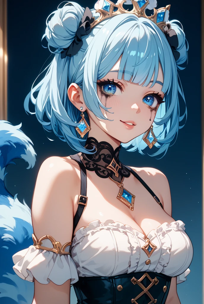 ((masterpiece,best quality)), 1girl, furina,Catgirl, bra with a cathole, Close up