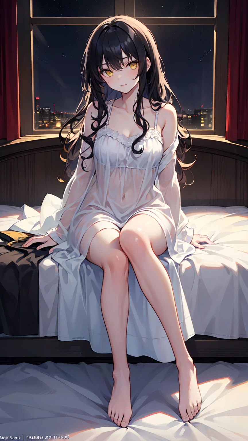 (((highest quality,masterpiece,very high resolution,Super high quality,perfect pixel))), (((Exquisite beauty:1 person,perfect body,Beautiful face is detailed, blush、cute face、beautiful outline、smile, open your mouth))),((long hair, neat bangs, beautiful hair texture)),((Beautiful slit eyes,beautiful eyes,strong-willed eyes, beautiful eyelashes, realistic eyes)), ((beautiful breasts,beautiful feet)),((bra:color and pattern,panties:color and pattern,lace underwear:color and pattern)),(Hotel Rooms),(Front angle,standing posture,model pose, model shoot),(realistic skin texture,realistic texture:,RAW photo,Anime CG style, Bright colors),beautiful anime woman, beautiful art style, anime character、Overall image、detailed images、accurate anatomy、Image without defects、natural soft light、beautiful images、非常にdetailed images、(Best Shot 1.5)