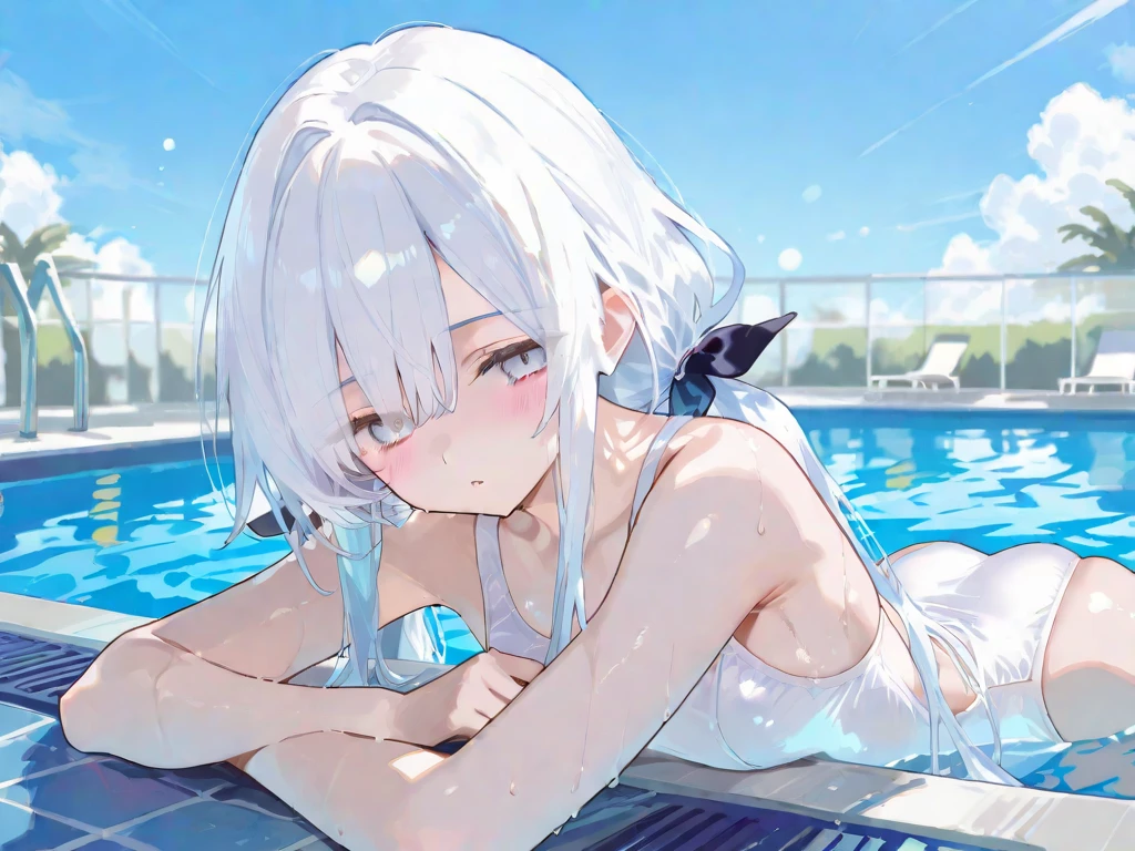 One in a swimsuit with white hair