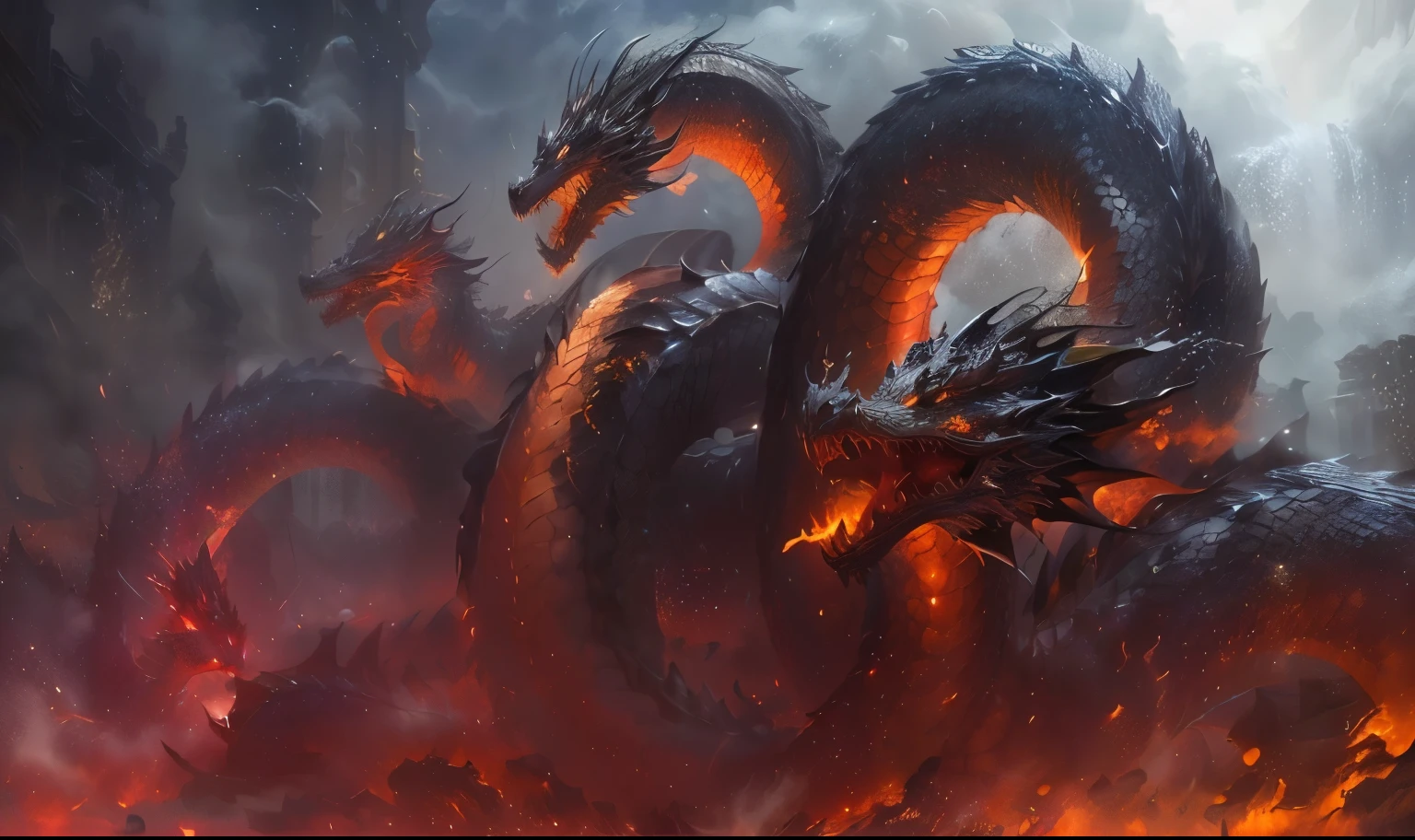 four exquisite dragons，Four faucets，Full of details， Western Dragon，flame