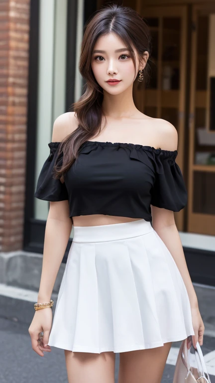 detailed background, masterpiece, best quality, 1 person , curly hair, long hair, purple eyes, star in eye , parrot color Strapless blouse, long skirt