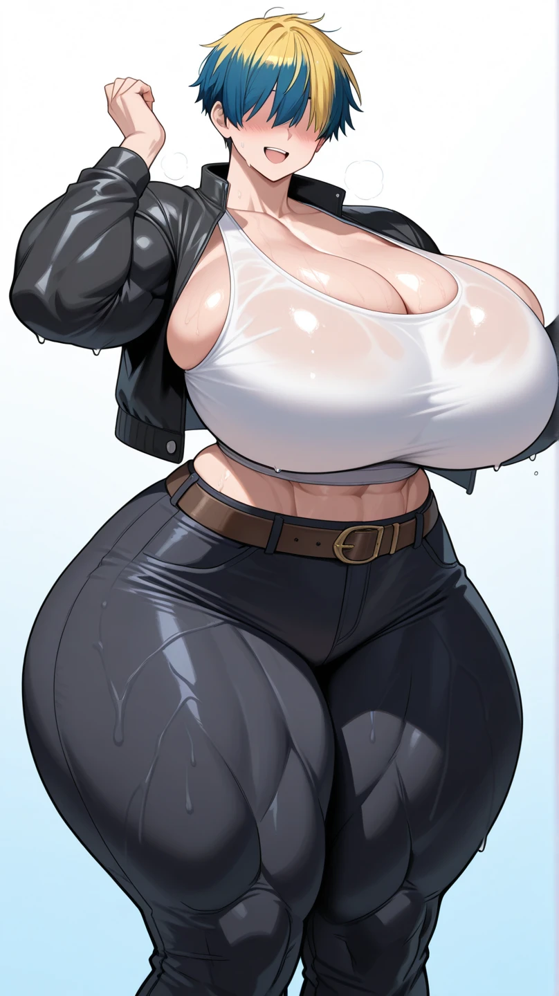 three extremely fat girls hugging, huge bust, 300 pounds, black pants, large stomach, lovehandles, smiling, bbw, plus size woman, wearing baseball cap, belt, massive and gigantic belly, black sweater, white jacket, hand on stomach