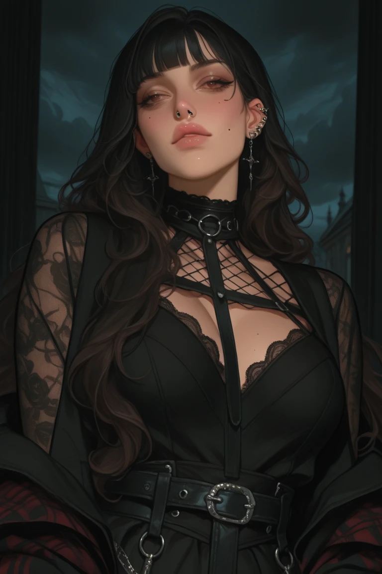 a close up portrait mode Cartoon style GTA style digital illustration of a woman in a black dress and black hair, linda rainha vampira, linda rainha feminina vampira, gothic maiden, very beautiful gothic top model, beautiful vampira feminina, goth girl, goth girl, gothic maiden of the dark, Gothic style, gothic woman, gothic clothes, gothic outfit, moda vampiro, vampira feminina, wearing a gothic dressClose up of a woman with long hair and a sweater, cabelo castanho encaracolado, linda modelo, retrato de alta qualidade, medium portrait soft light, parece a jovem liv tyler, retrato colorido, linda mulher, cabelo loiro cacheado | d & d, beautiful portrait lighting, uma linda jovem, modelo muito lindo, Retrato de 50mm, medium - long cabelo castanho encaracolado
