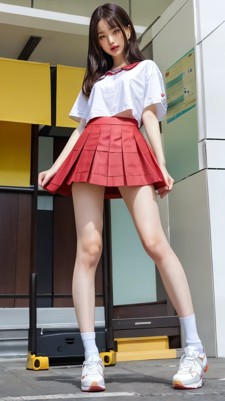 (​masterpiece:1.2、top-quality), 1 milf, 独奏, Large breasts、Tennis Wear、Navel out、White sleeveless、White pleated skirt、Ultra mini skirt、Dark pubic hair、Emphasis on the crotch、Tempting、embarrassed from、Red cheeks、full of sweat、Bare legged、tennis coat、short cut hair、A dark-haired、sunny sky、white clouds、Acts of secrecy、Not wearing a bra、Big、Fair skin、Big buttocks、Metamorphosis、Emphasis on 、、spreading crotch、wetting hair、dense pubic hair、Skirt combing、、Full view、Exposure Play、pissing、Wet crotch、all-fours、Looking back、Shame play