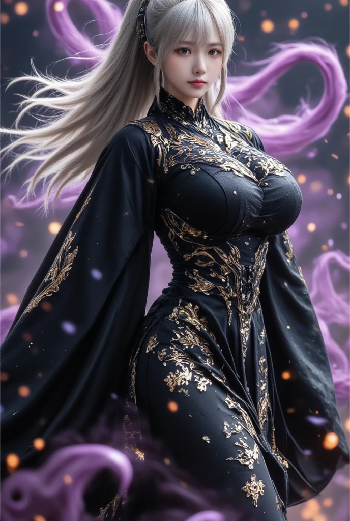 (best quality,4K,8K,highres,masterpiece:1.2),ultra-detailed,(realistic,photorealistic,photo-realistic:1.37), illustration by artgerm and gerald brom, attractive woman, perfect body, huge breasts, hyperfeminine curves, black, red, gold, vibrant, emotive expressions, My chest is completely exposed, glamour, K cup, Exposed breasts, Yukdeok, Voluptuousness, ((((full body)))), ((((独奏)))), 1woman, white hair, gorgeous woman Estimated C, （Front Focus），((ultra gigantic tits))、((Upper body naked))、( Exposed)、(((Golden short hair)))、((Sexy embroidered red and gold and black witch costume))、((High quality red and gold and black witch costume with sexy embroidery))、((Sexy Witch、High quality red and gold and black witch costume with less fabric embroidery))、Sexy embroidery beautifully embroidered on red and gold and black witch costume，Decorated with fine witch costumes and fine jewelry with fine embroidery，photographrealistic，Dynamic Lighting，art stations，poster for，Volumetriclighting，extra detailed face，4 k''，((Colossal tits))、With diamonds，Sexy thighs，exposing the abdomen ,Chest 1 Girl, deepshadow, Full Body, The eyes are confused and seductive，legs separated, high resolution, 1women, mature female, 独奏, full body, jewelry, tattoo, white hair, long hair, make up, red lips, queen dress, realistic, high resolution, 1 woman, mature woman, alone, Tattoo, gray hair, long hair, assembly, red lips, queen dress, Image from head to toe, only standing, standing full body image, realistic, high resolution, 오직 1 woman, 오직 alone, look at the viewer, (detailed face), gray hair, silver hair, long hair, feet up, beautiful eyes, Huge big breasts that are about to explode, golden armor, BLACK & GOLD gi, transparent, pantyhose, bare shoulders, Dripping tops, Visible nipples, look at the viewer, Orientalism, My chest is very hollow, My chest is completely exposed, glamour, K cup, Bewitching, Crotch that is barely visible, ancient japanese background, realistic hands, realistic feet and legs, live action, Banla, masterpiece, very pretty face, Exposed breasts, 2 hands with 5 fingers each, Two feet with five toes each, Yukdeok, Voluptuousness, full body naked