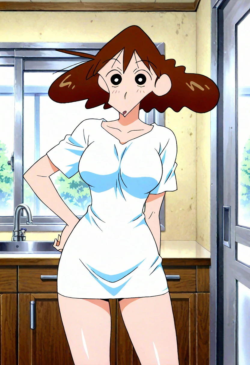 Ranma saotome, cabello rojo corto, masturbation with breasts, pechos muy grandes, pechos grandes y redondos, hermosos pechos, Senos protuberantes, cuerpo completo, hermosos pechos, usando solo un delantal de cocina pero desnuda, sin ropa interior, senos grandes