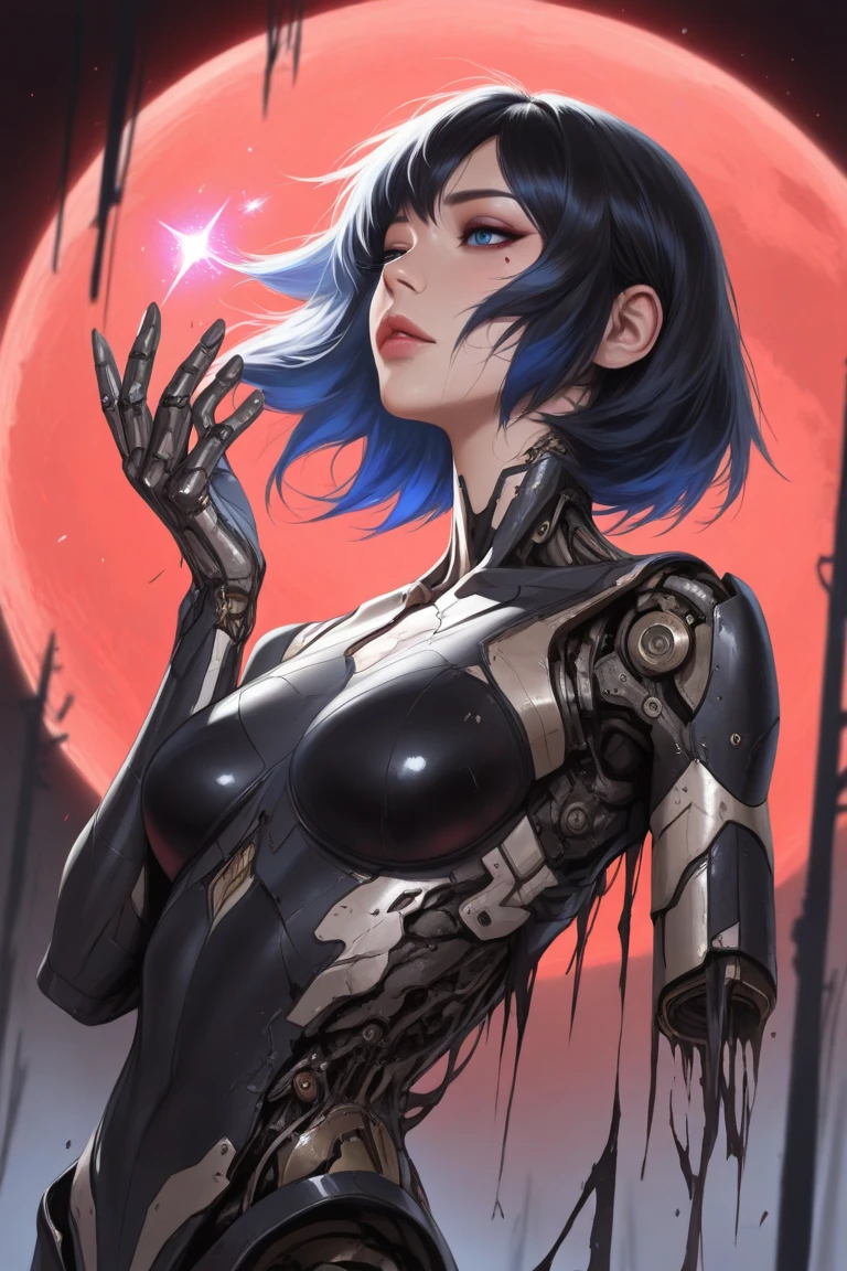 (masterpiece), (Highest quality), Realist, Cinematic Light, Ghost in the Shell's Kusanagi Motoko holding a knife, Cool pose, Battlefield Background, Perfect body, White eyes, White Hair