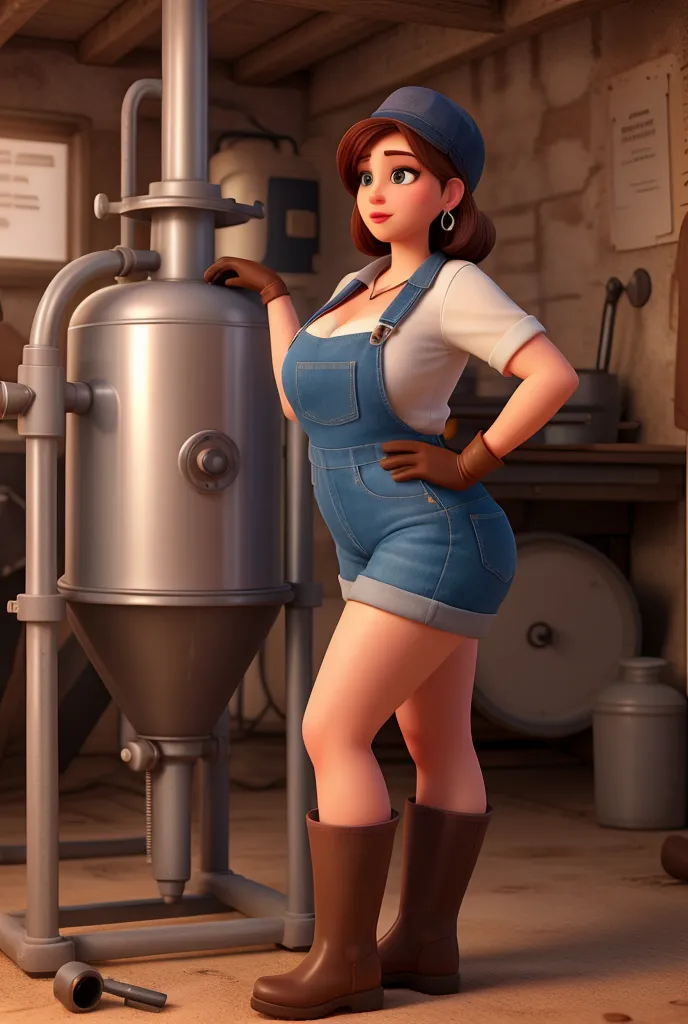 fat girl), Beautiful face, (masterpiece), обтягивающий unbuttoned blue jumpsuit, Massive belly, incredibly bloated, (photorealistic:1.4), dynamic volumetric lighting, профессиональная photo, complex part, depth of field, detailed soft eyes, chubby, soft fat, Smooth skin, tight clothes,neckline,Smaller clothes, (correct anatomy1.6), (сильно опухший живот masterpiece, photo ((cutie)), unbuttoned blue jumpsuit, belt, Brown shoes, boots, long hair, ((huge breast size)), deep neckline, Outdoor wasteland, post-apocalyptic background, standing in a radioactive puddle next to radioactive barrels