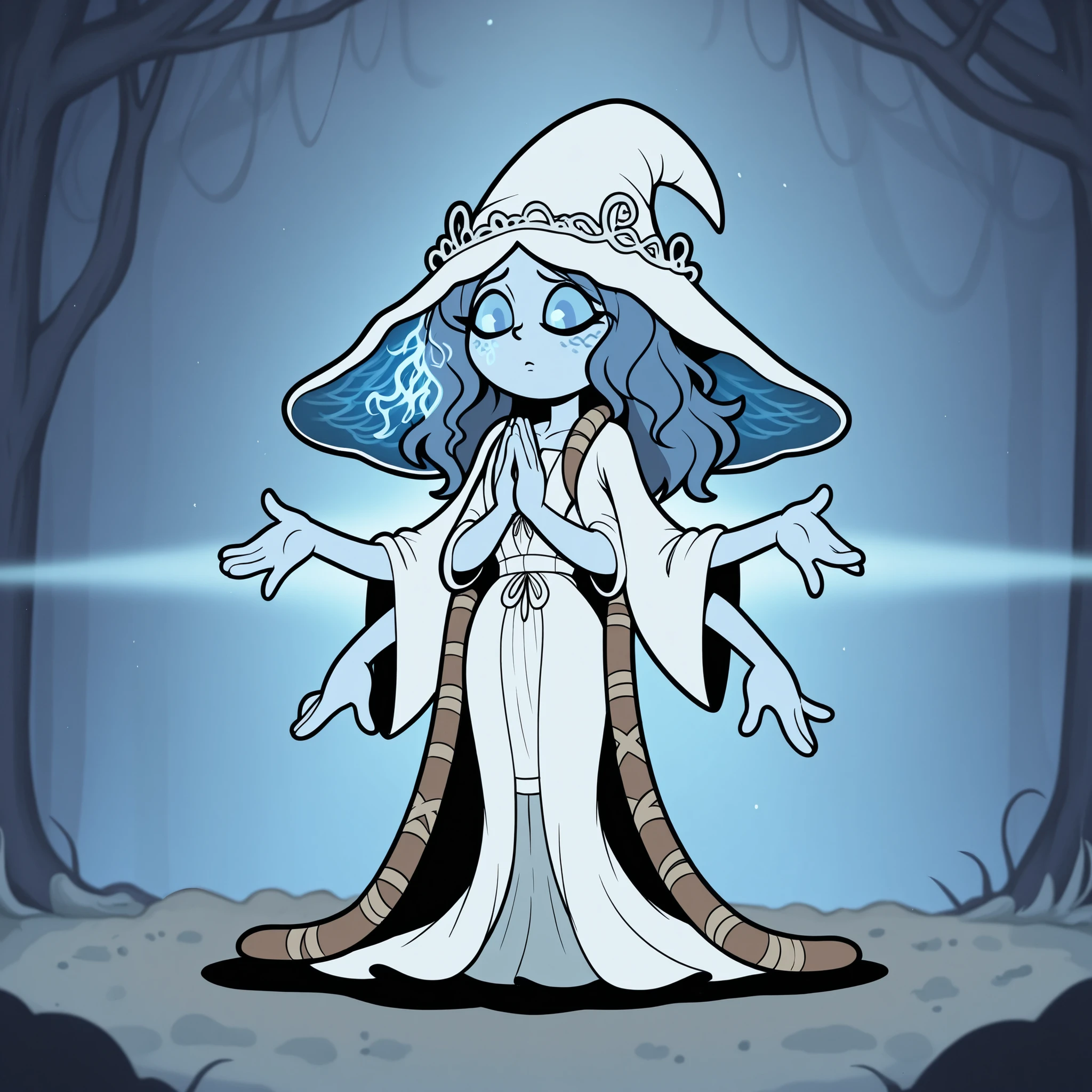 masterpiece, best quality, Rubberhose, toon \(style\), 1girl,ranni_the_witch,blue_skin,extra_arms