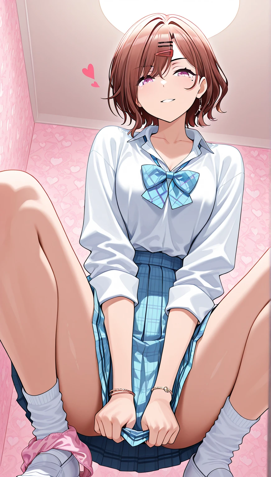 highest quality, masterpiece, One girl, alone, smile, Are standing, mini skirt、Panty shot、slouch、I can see your ass、 Sit on a chair、whole body, Hanadera Nodoka,