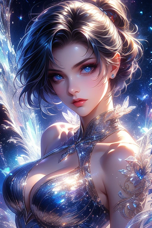 (NSFW), (masterpiece, best quality, hires, high resolution:1.2), (extremely detailed, intricate details, highres), hauntingly beautiful face, emerges from the depths, dark abyss, piercing eyes,hidden depths of the soul, mysterious beauty, intricate abstract, intricate artwork, non-representational, colors and shapes, expression of feelings, imaginative, highly detailed