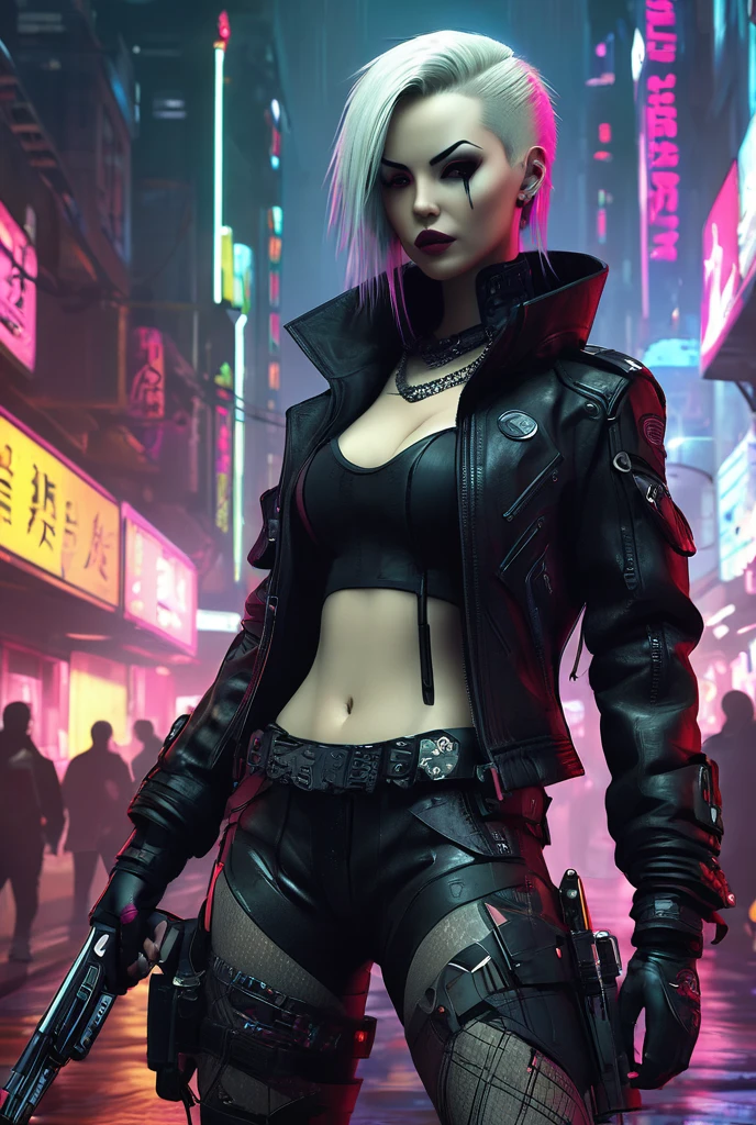 Femme, gothique, Cyberpunk, Neon, rose, Serait