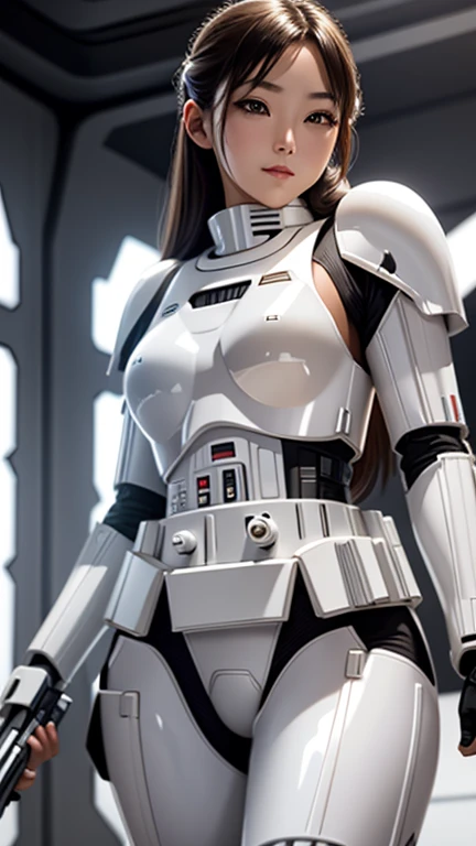 8k, 4k, high resolution, sharp, wearing shiny stormtrooper armor, a Star Wars imperial agent, wearing stormtrooper armor, imperial Star Wars style, storm trooper, stormtrooper, trooper, female stormtrooper, slender waist, medium breasts, wide hips, thigh gap, stormtroopers, Star Wars character