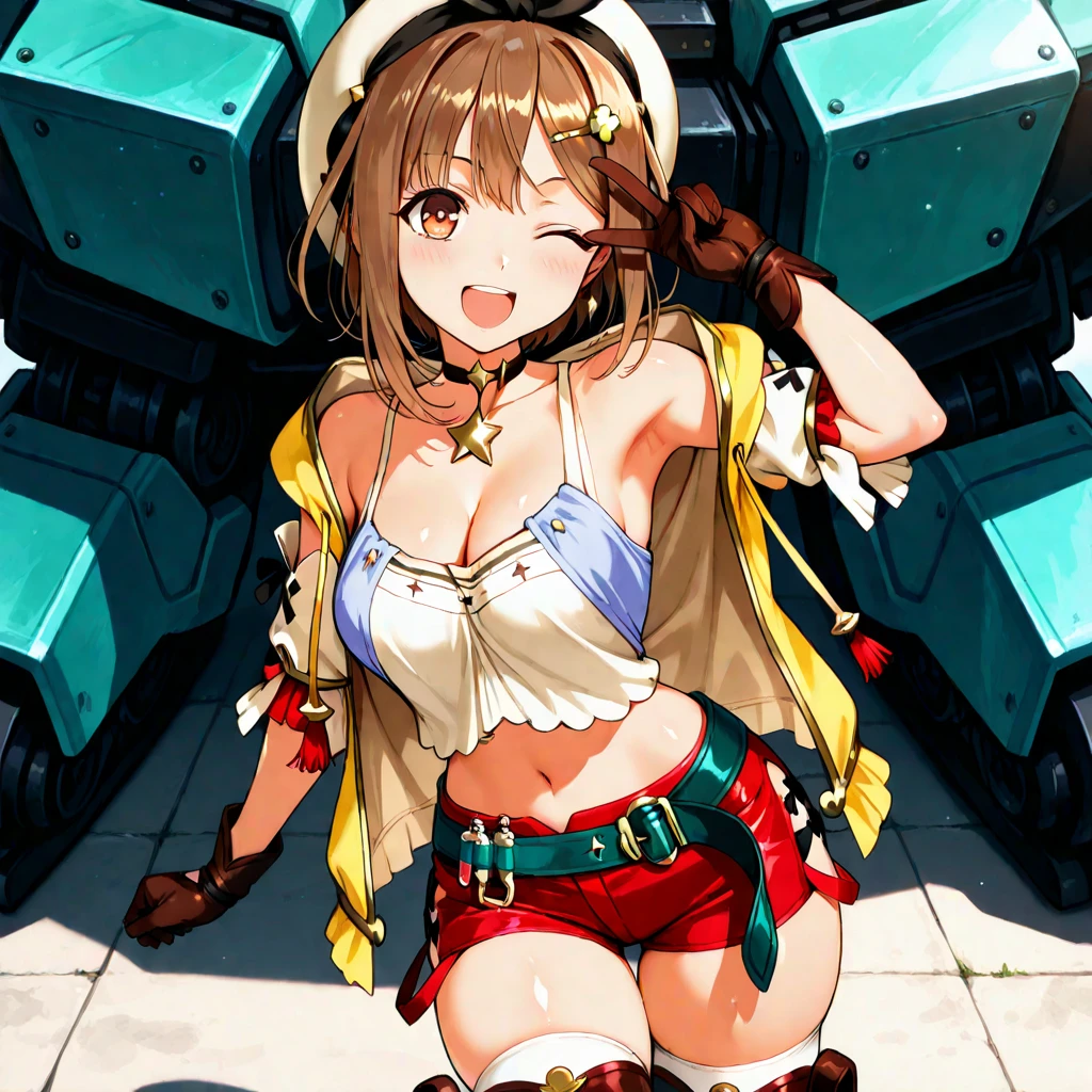 Throwing things around, piles of mechanical junk, junk, chaos.,(sun,0.8),Beautiful bare feet and thighs exposed